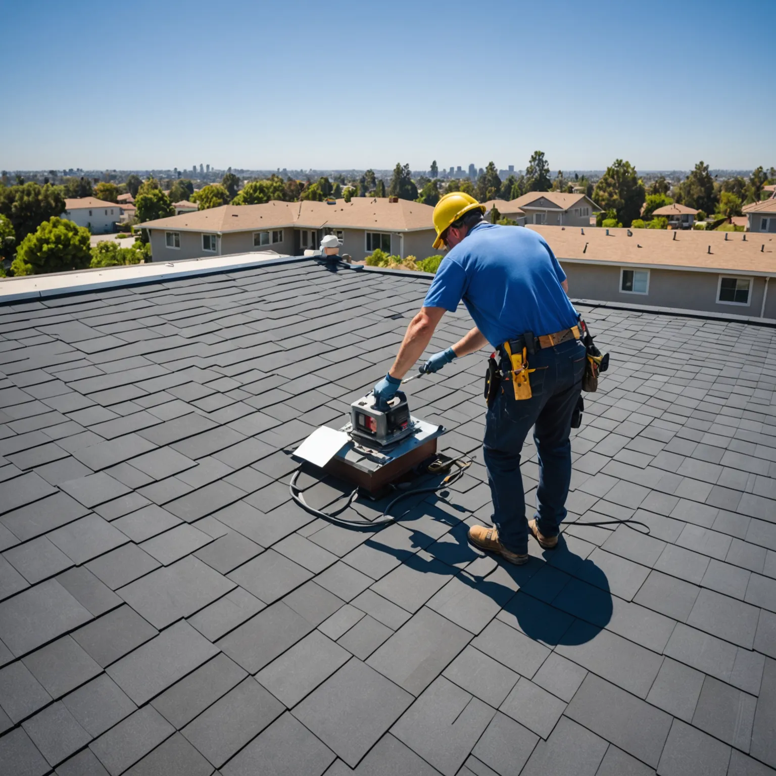 roof repair company Los Angeles team on rooftop