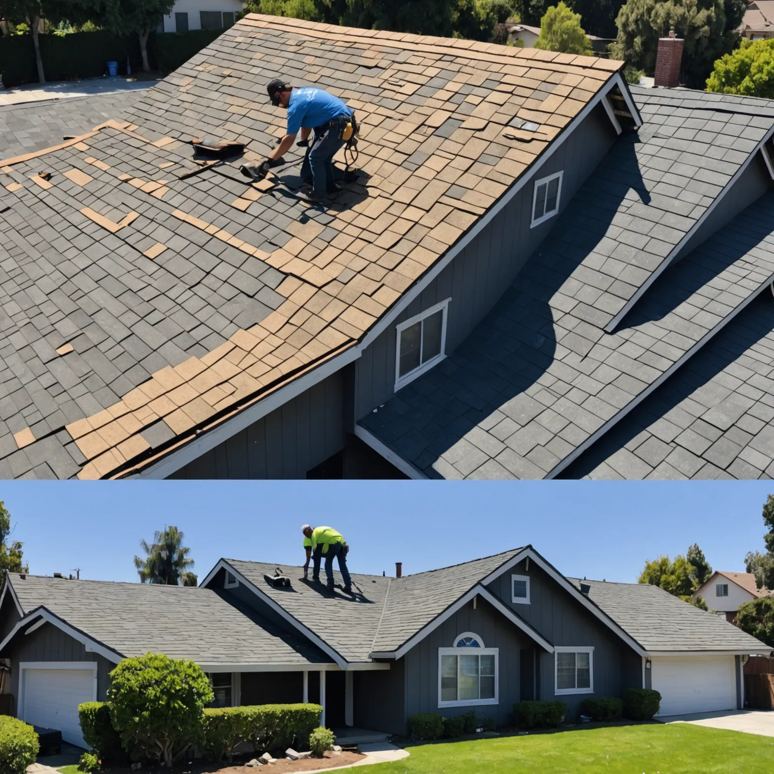 Roofing team in Los Angeles replacing roof step by step