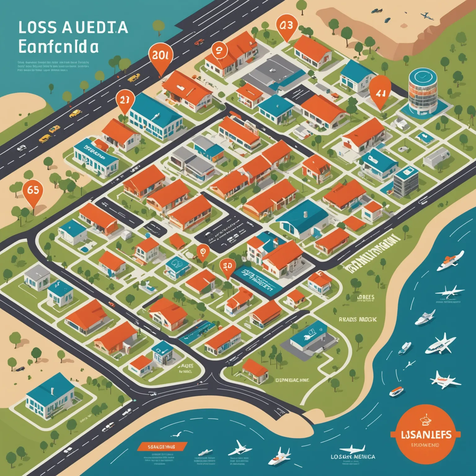 Map of Los Angeles with roofing service areas highlighted