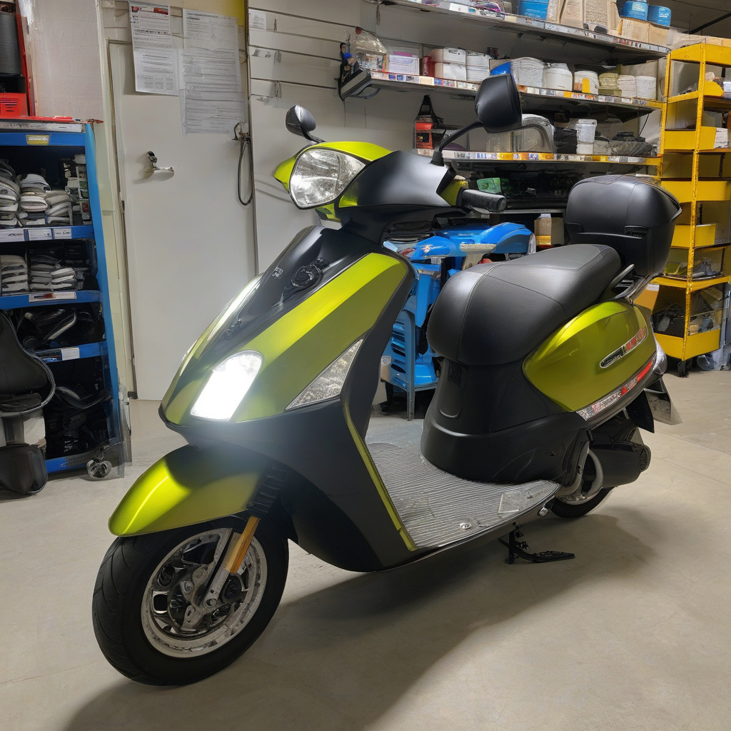 Майстер оглядає скутер у майстерні Фахівець ремонтує скутер