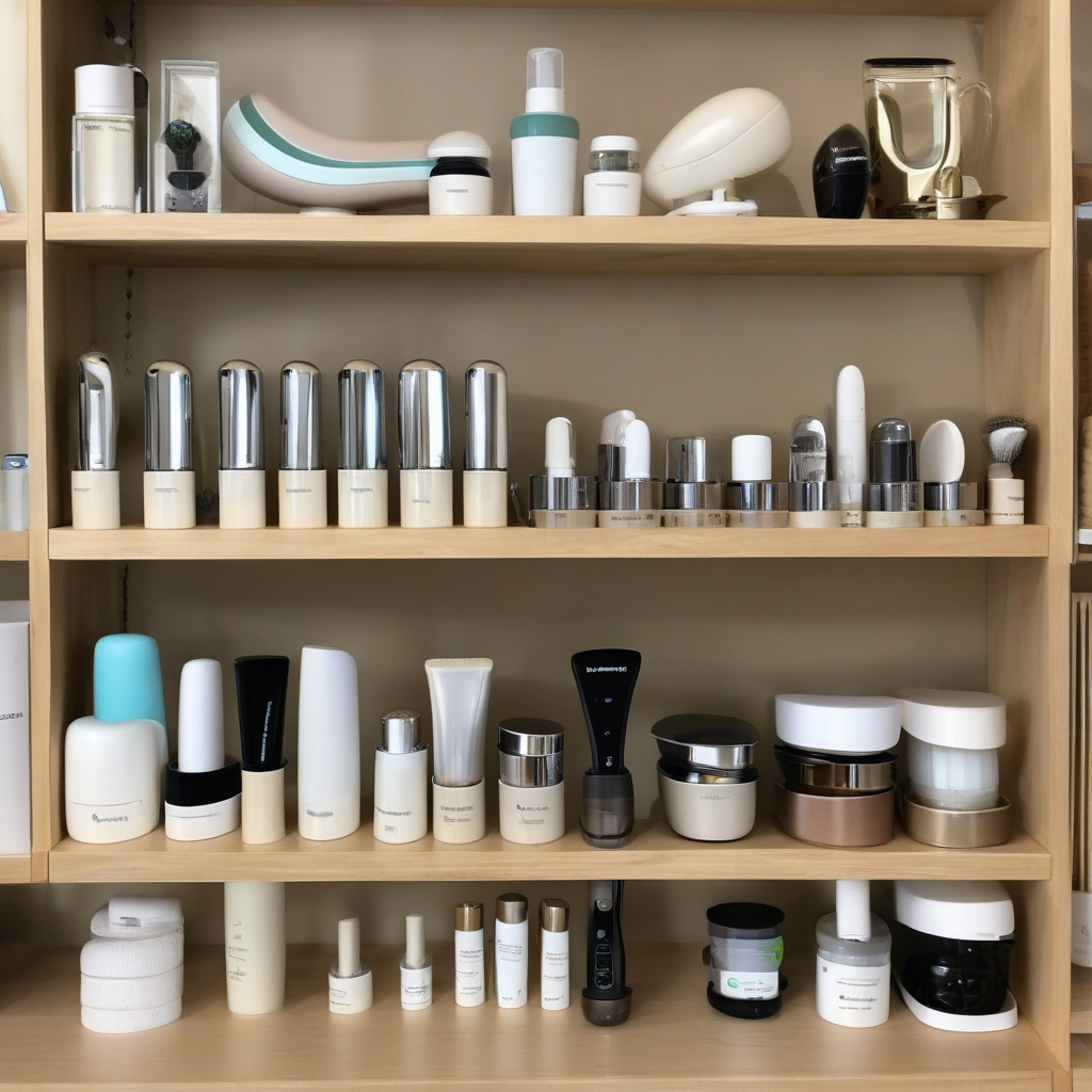 Жінка вибирає між старим і новим масажером у магазині Вибір між ремонтом і купівлею нового масажера