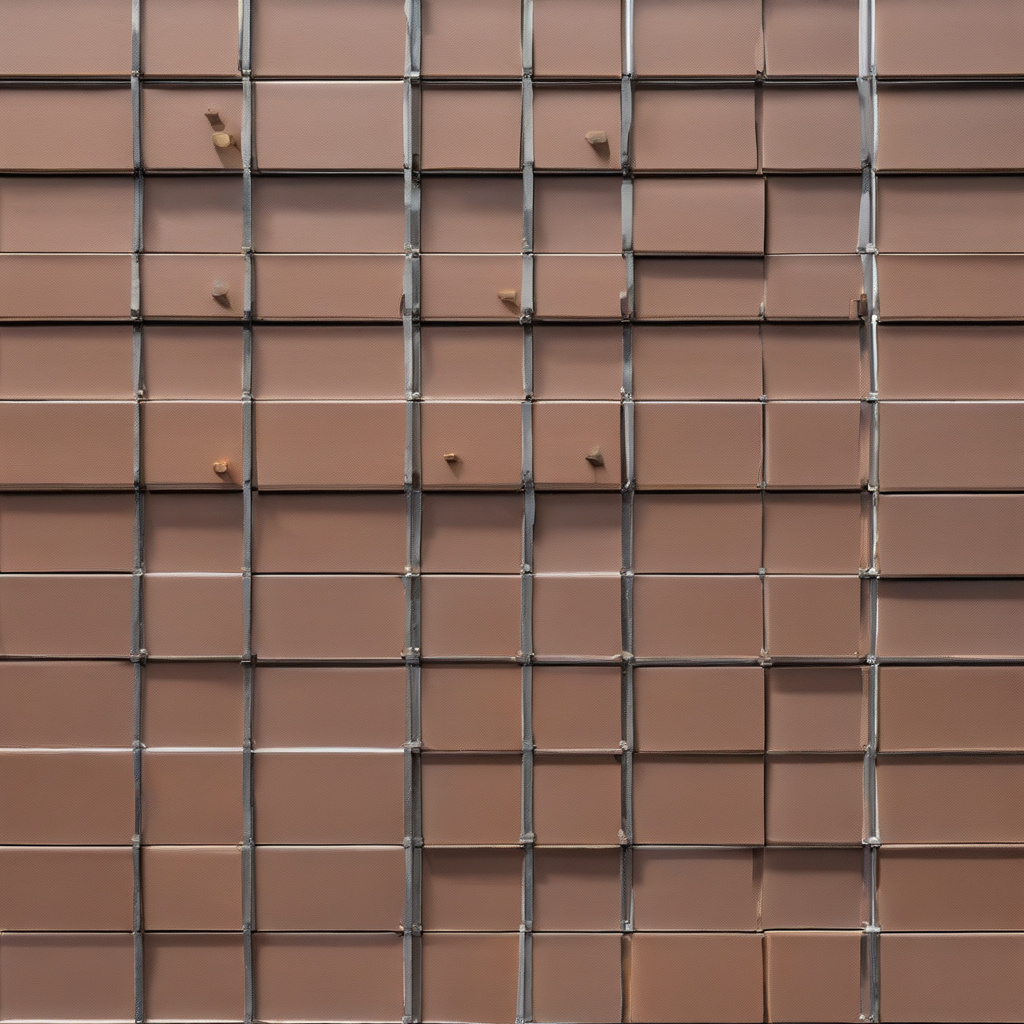 Close-up view of facade tiles with metal attachments