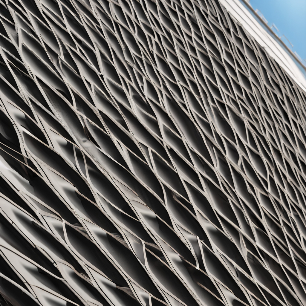 Modern architectural facade with protective mesh Modern facade protected by mesh