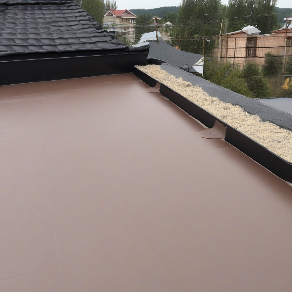 Workers applying liquid rubber to a flat roof